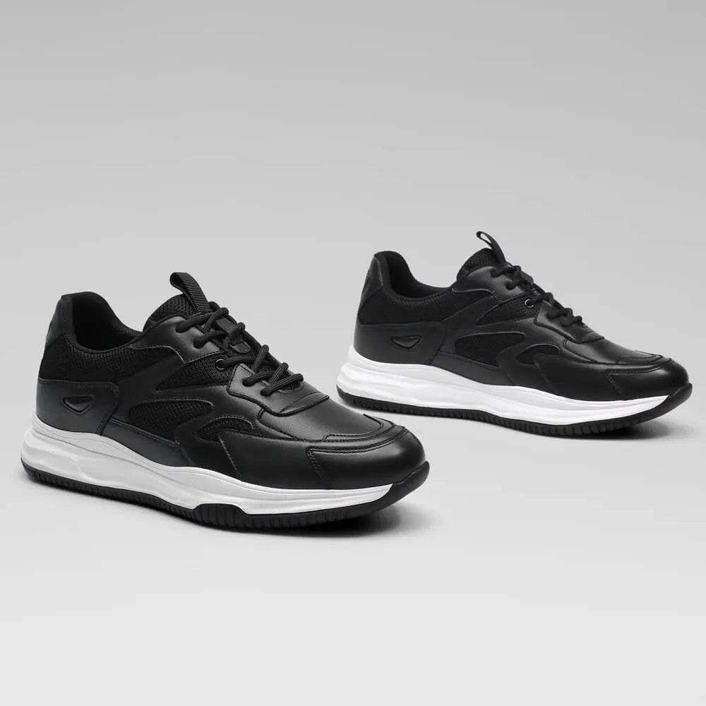 7 CM/ 2.76 Inches CMR CHAMARIPA Black Cowhide Leather Elevator Sneakers for Men