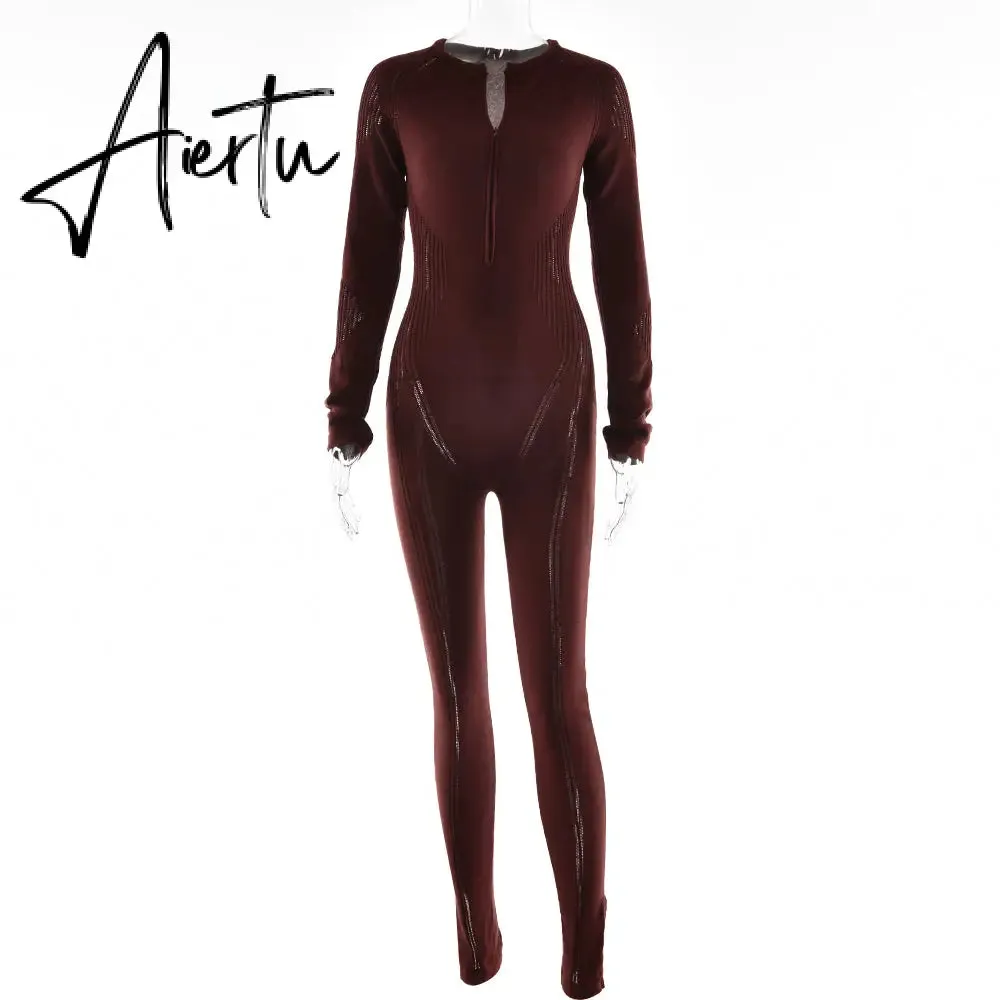 Aiertu Knitted Rompers Women Jumpsuit Stretch Hollow Out Zipper Sexy Summer Jumpsuits Club Outfits Women One Piece Overalls