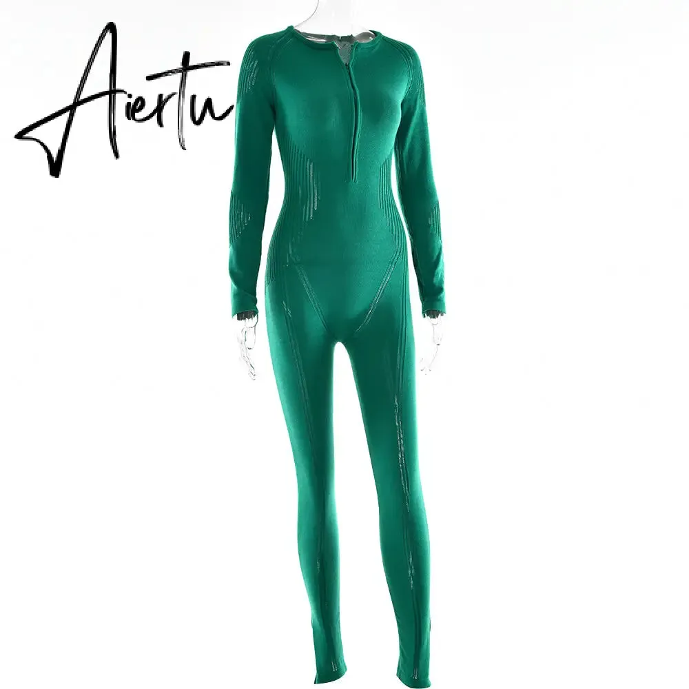 Aiertu Knitted Rompers Women Jumpsuit Stretch Hollow Out Zipper Sexy Summer Jumpsuits Club Outfits Women One Piece Overalls