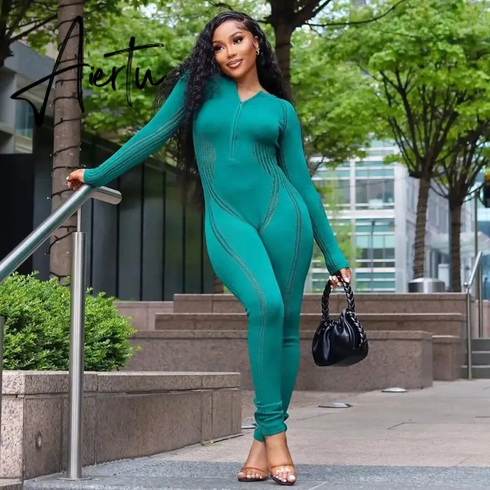 Aiertu Knitted Rompers Women Jumpsuit Stretch Hollow Out Zipper Sexy Summer Jumpsuits Club Outfits Women One Piece Overalls