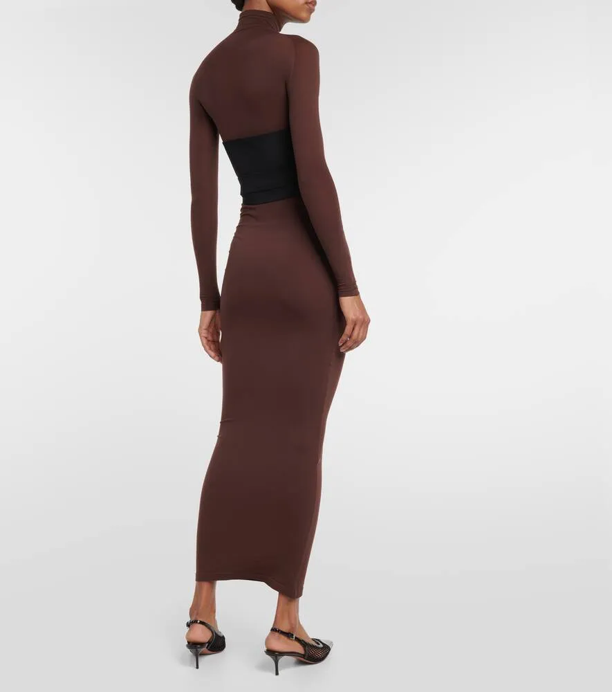Alaia Belted jersey turtleneck maxi dress