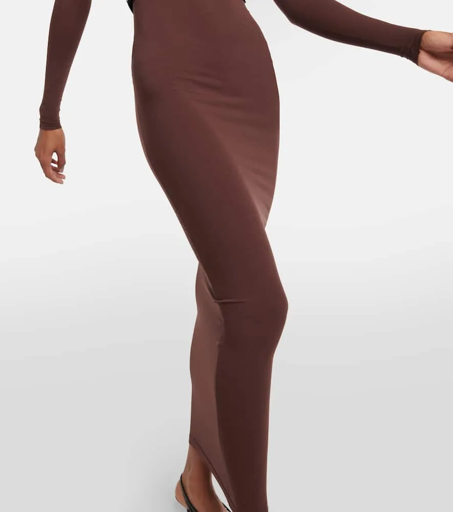 Alaia Belted jersey turtleneck maxi dress