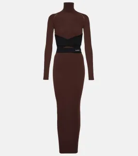 Alaia Belted jersey turtleneck maxi dress