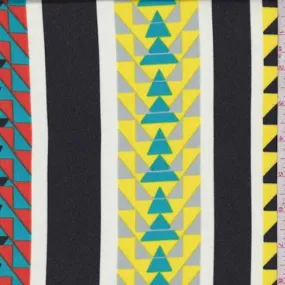 Black/Yellow/Aqua Geo Stripe Crepe Georgette Fabric