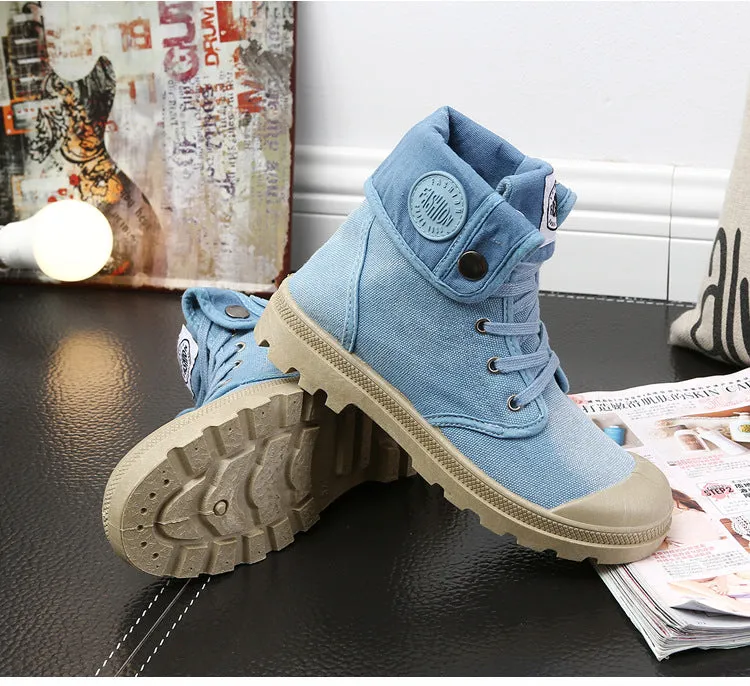 Canvas Patchwork Round Toe Flat Casual Ankle Boots