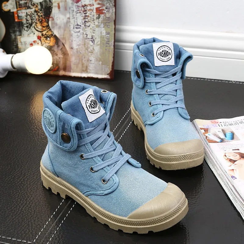 Canvas Patchwork Round Toe Flat Casual Ankle Boots