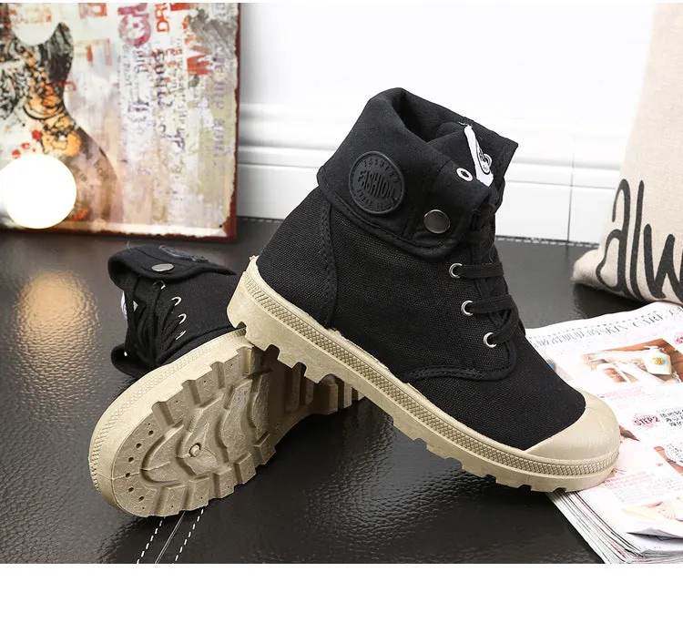 Canvas Patchwork Round Toe Flat Casual Ankle Boots