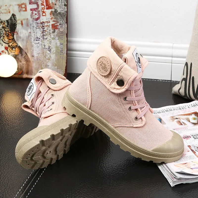 Canvas Patchwork Round Toe Flat Casual Ankle Boots