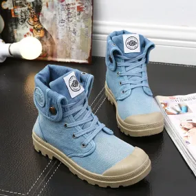 Canvas Patchwork Round Toe Flat Casual Ankle Boots
