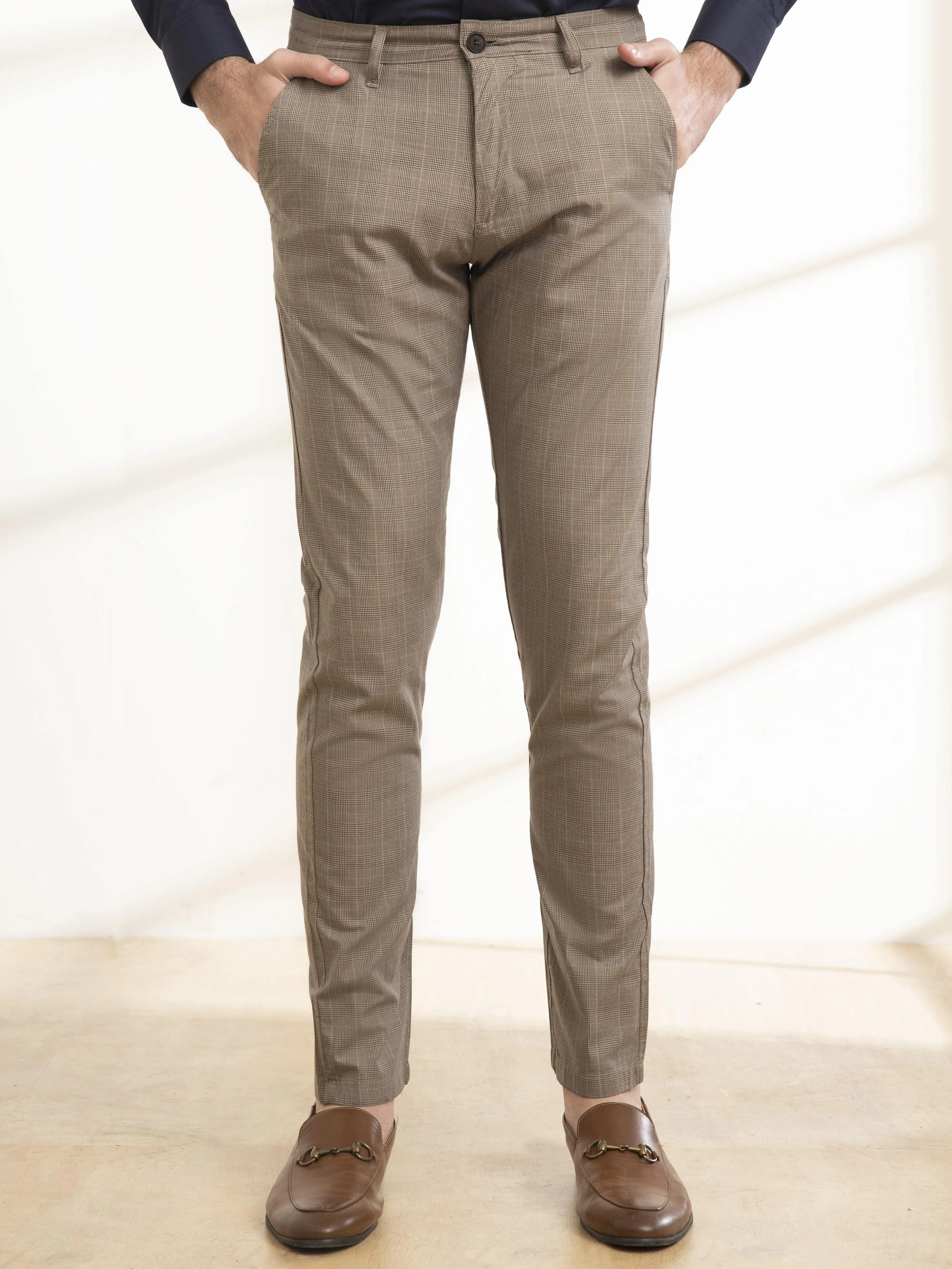 CASUAL PANT SLIM FIT CROSS POCKET BROWN KHAKI