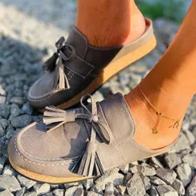Chicvane Bowknot Tassel Loafers Half Slippers