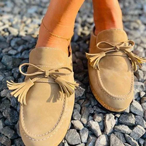 Chicvane Bowknot Tassel Loafers Half Slippers