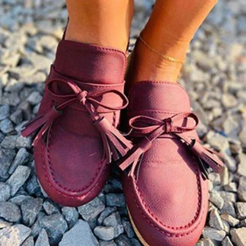 Chicvane Bowknot Tassel Loafers Half Slippers
