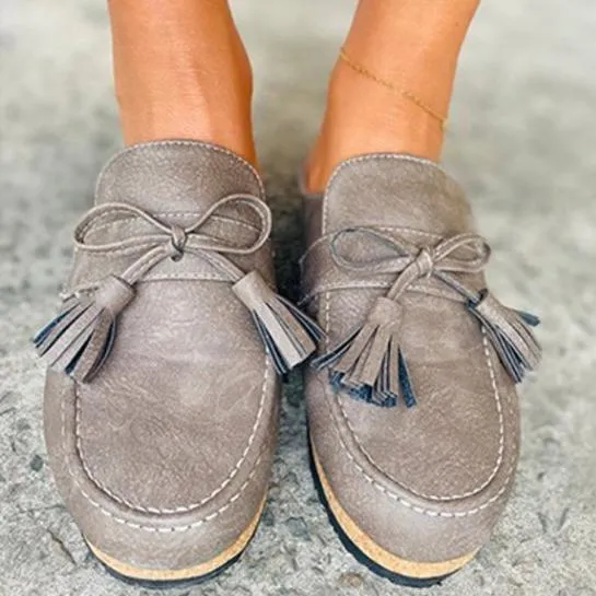Chicvane Bowknot Tassel Loafers Half Slippers
