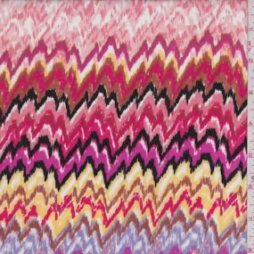 Coral/Fuchsia Flamestitch Chevron Rayon Challis Fabric