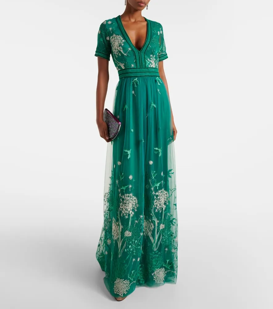 Costarellos Floral embroidered gown
