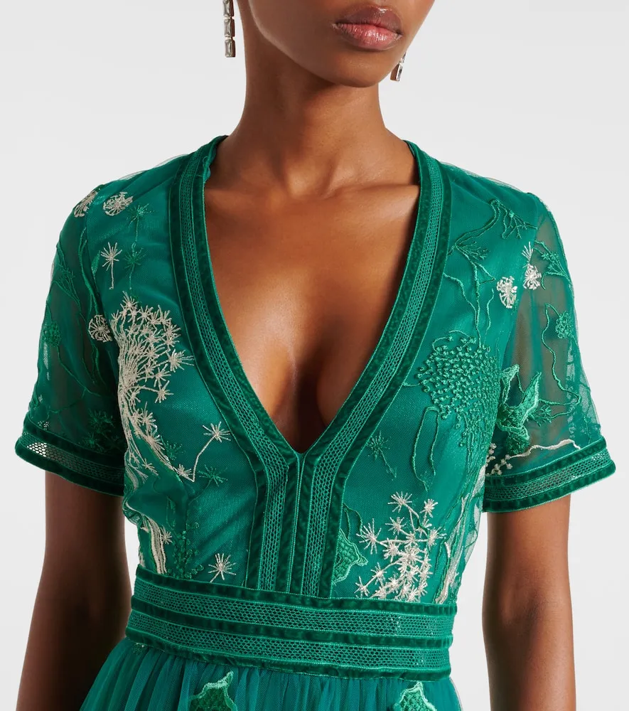 Costarellos Floral embroidered gown