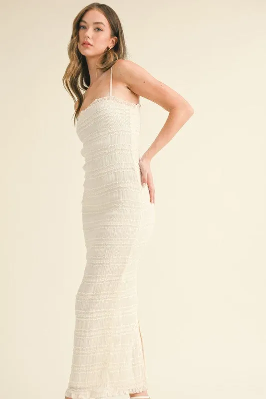 Cream Textured Ruffle Hem Maxi Dress