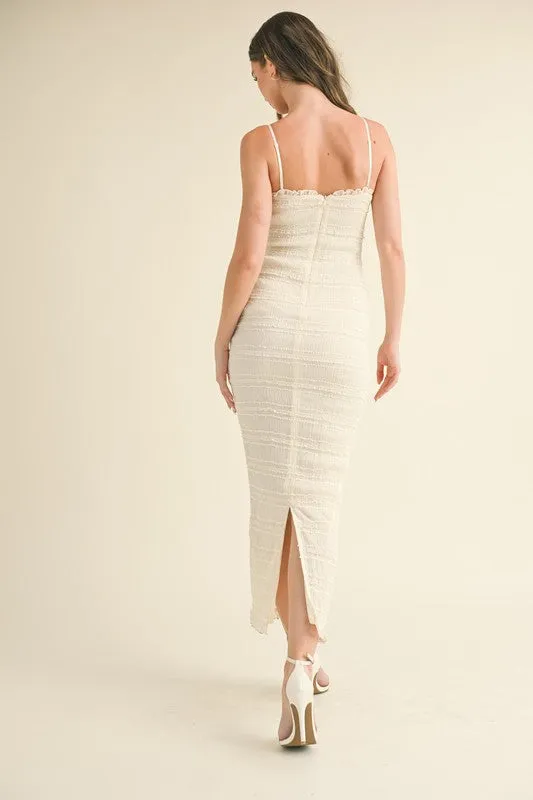 Cream Textured Ruffle Hem Maxi Dress