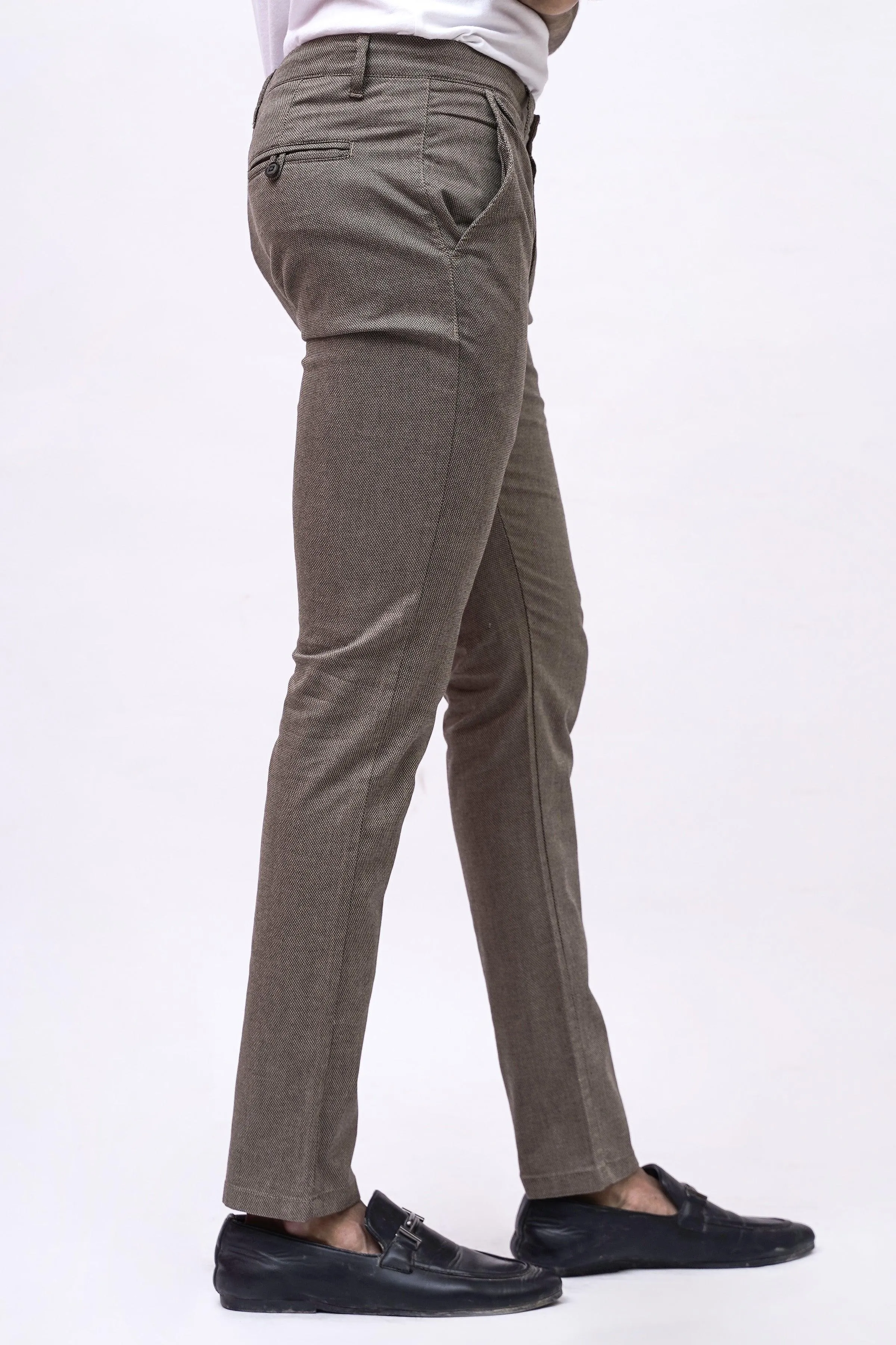 CROSS POCKET SELF TEXTURED PANT BROWN KHAKI TEXTURED