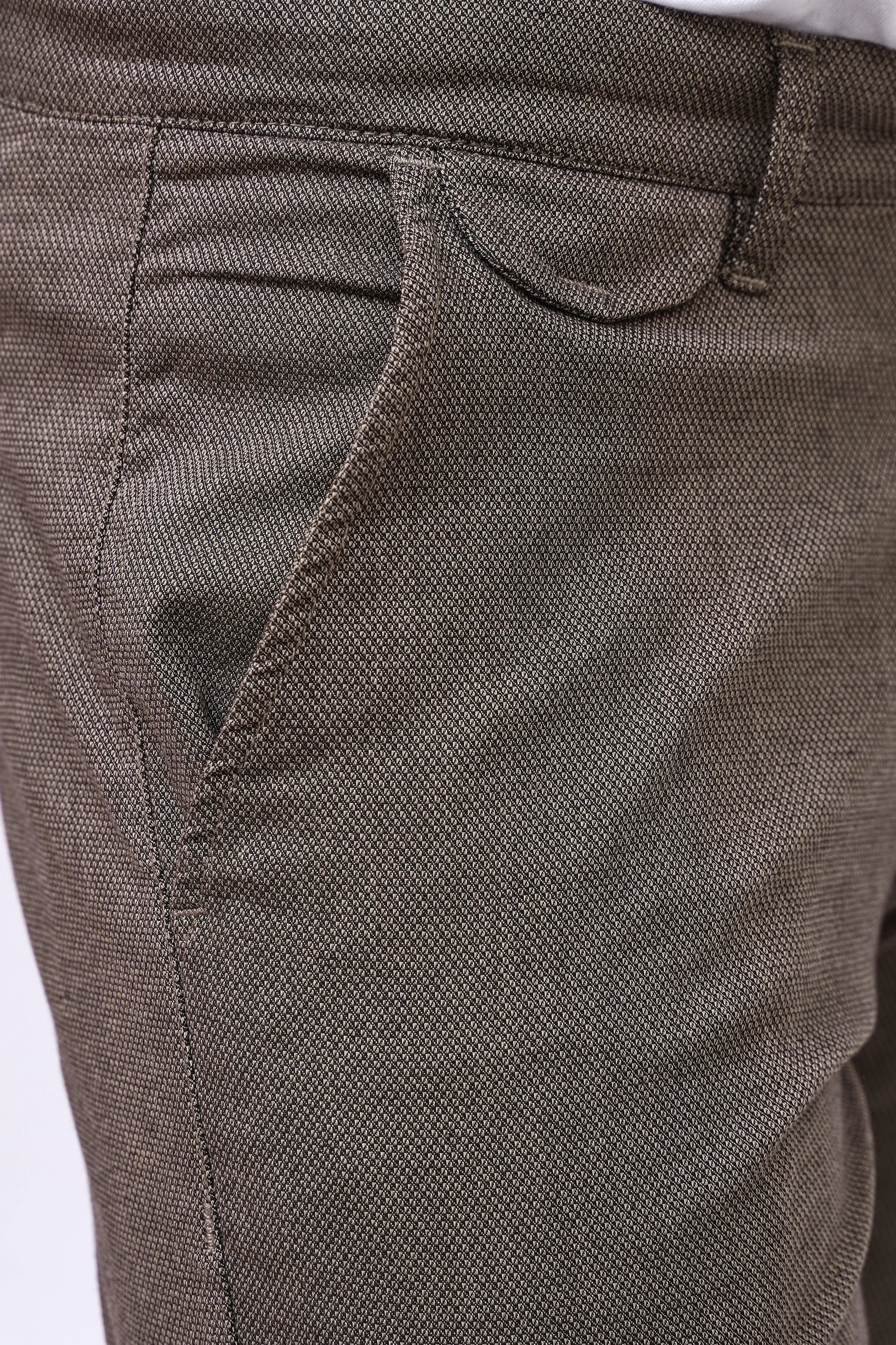 CROSS POCKET SELF TEXTURED PANT BROWN KHAKI TEXTURED