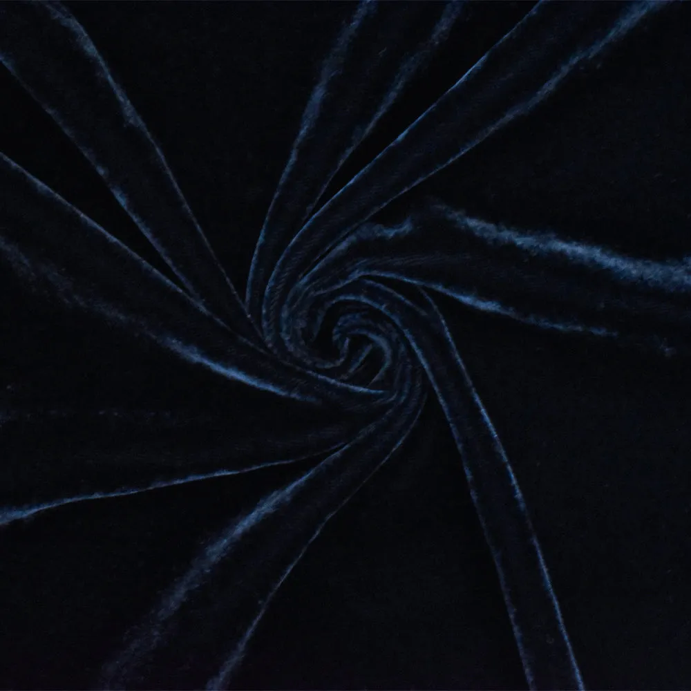 Dark Blue Solid Rayon Poly Velvet Woven Fabric