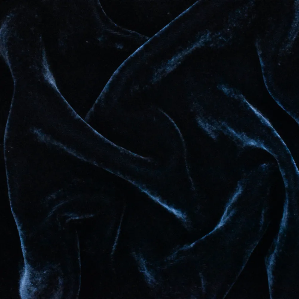 Dark Blue Solid Rayon Poly Velvet Woven Fabric