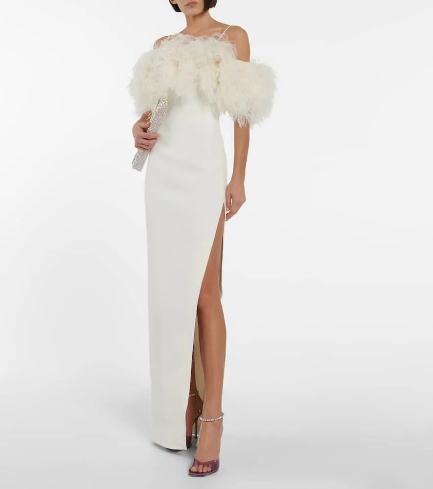 David Koma Feather-trimmed cady gown