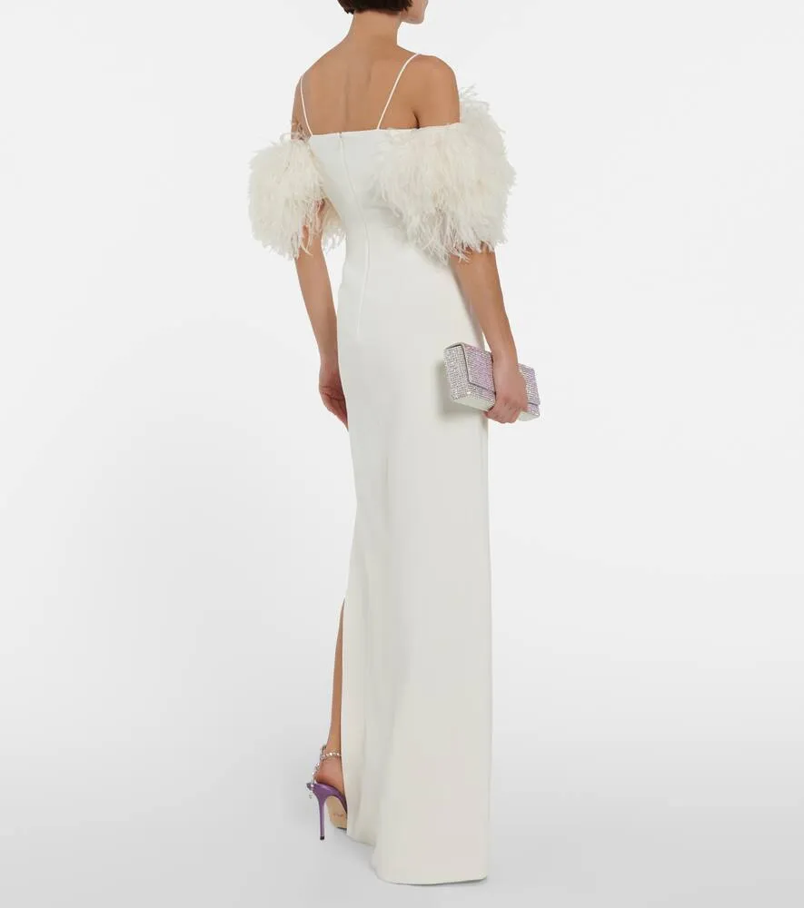 David Koma Feather-trimmed cady gown