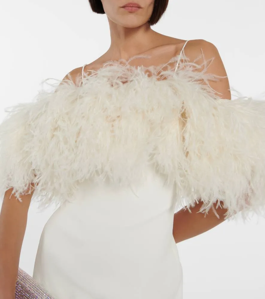 David Koma Feather-trimmed cady gown