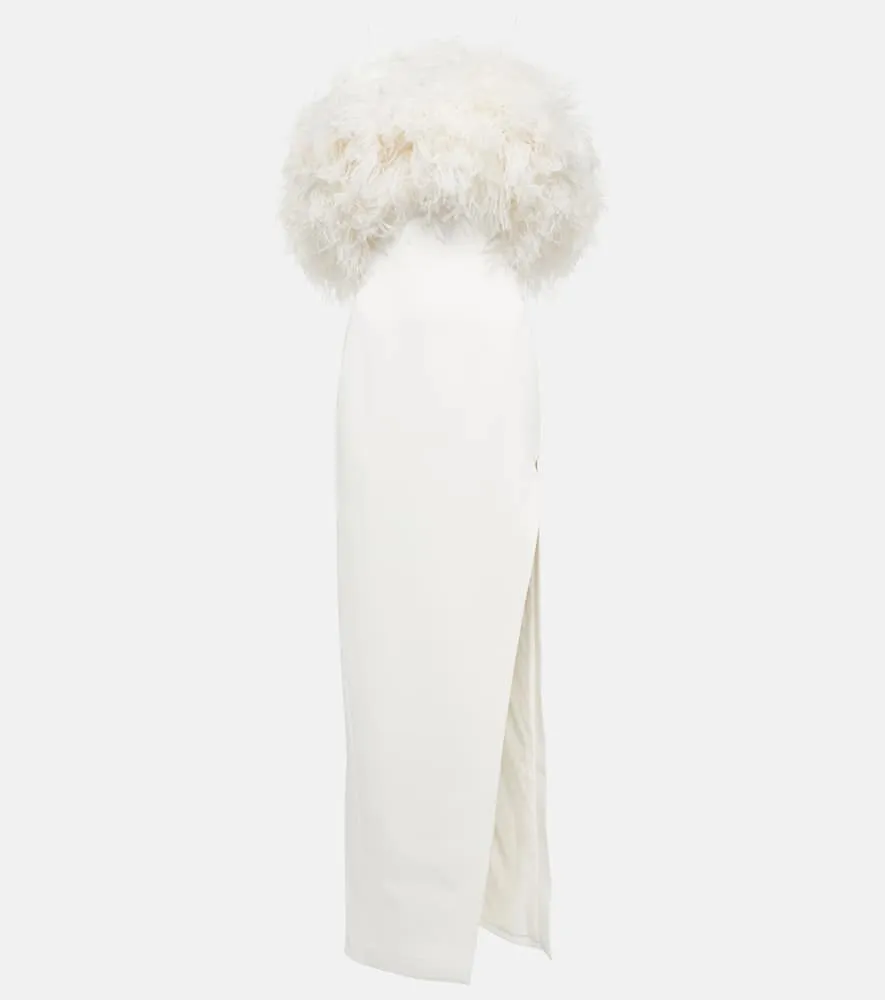 David Koma Feather-trimmed cady gown