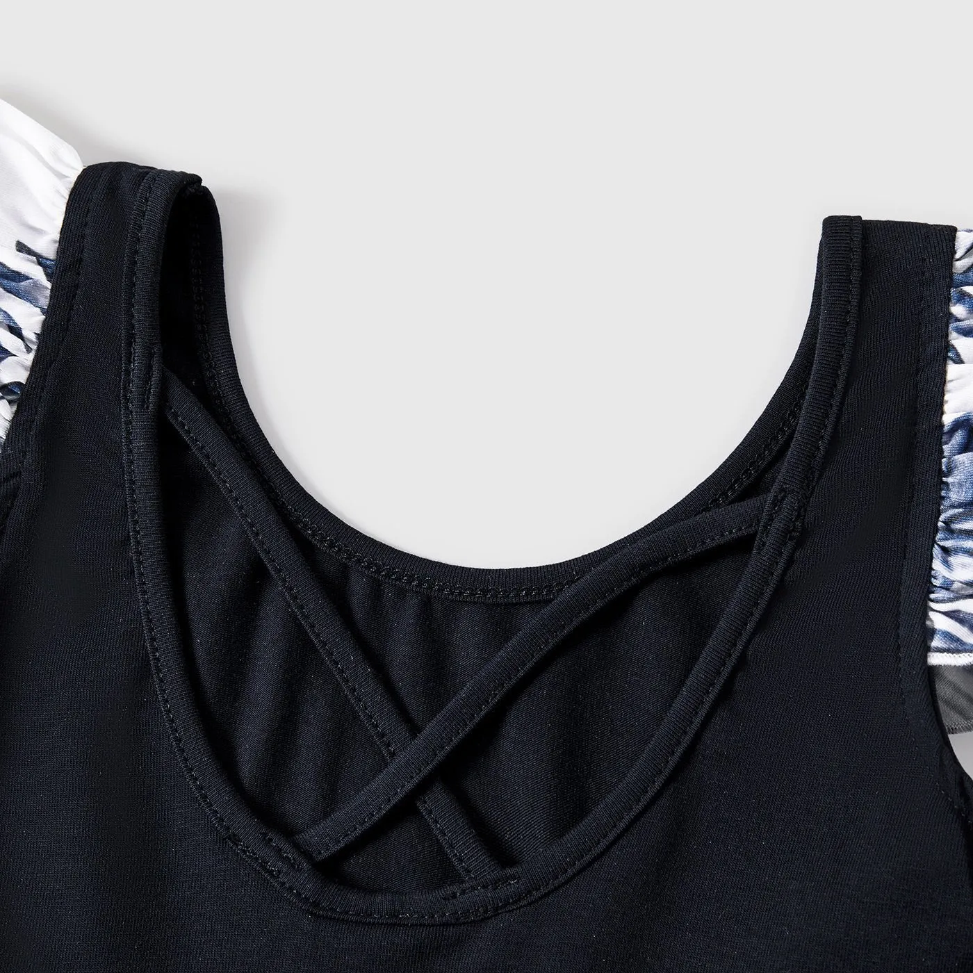 Family Matching Cotton Short-sleeve T-shirt and Plant Print Naia? Spliced Ruffle Trim Cami Dresses Sets