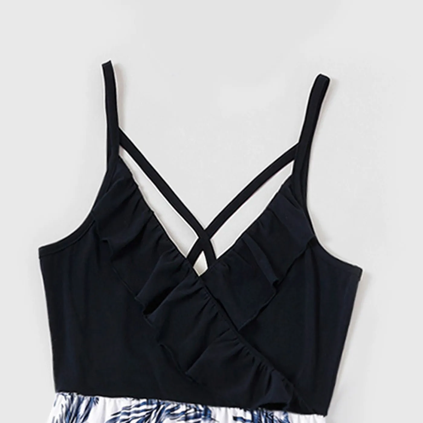 Family Matching Cotton Short-sleeve T-shirt and Plant Print Naia? Spliced Ruffle Trim Cami Dresses Sets