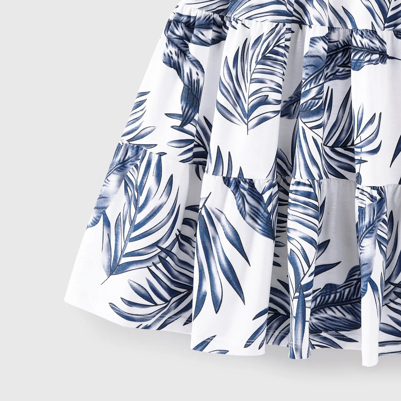 Family Matching Cotton Short-sleeve T-shirt and Plant Print Naia? Spliced Ruffle Trim Cami Dresses Sets
