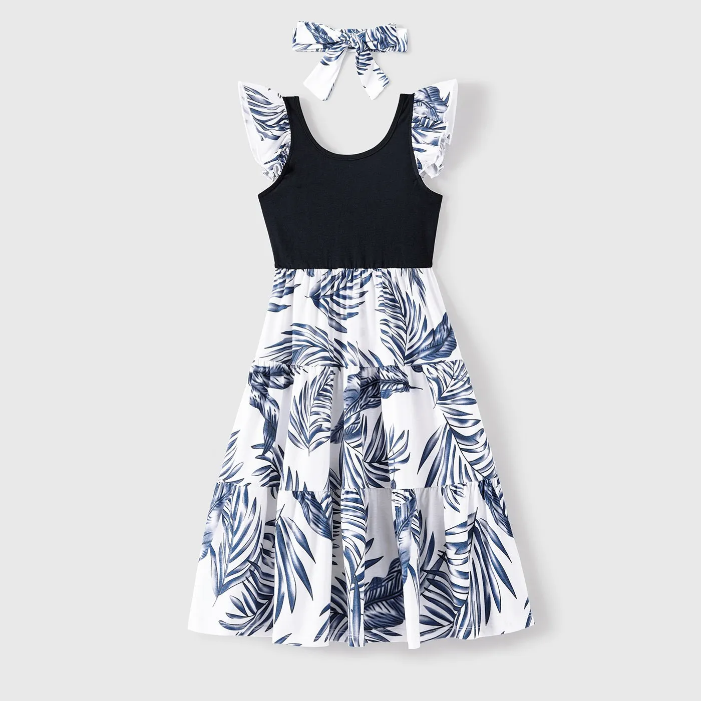 Family Matching Cotton Short-sleeve T-shirt and Plant Print Naia? Spliced Ruffle Trim Cami Dresses Sets
