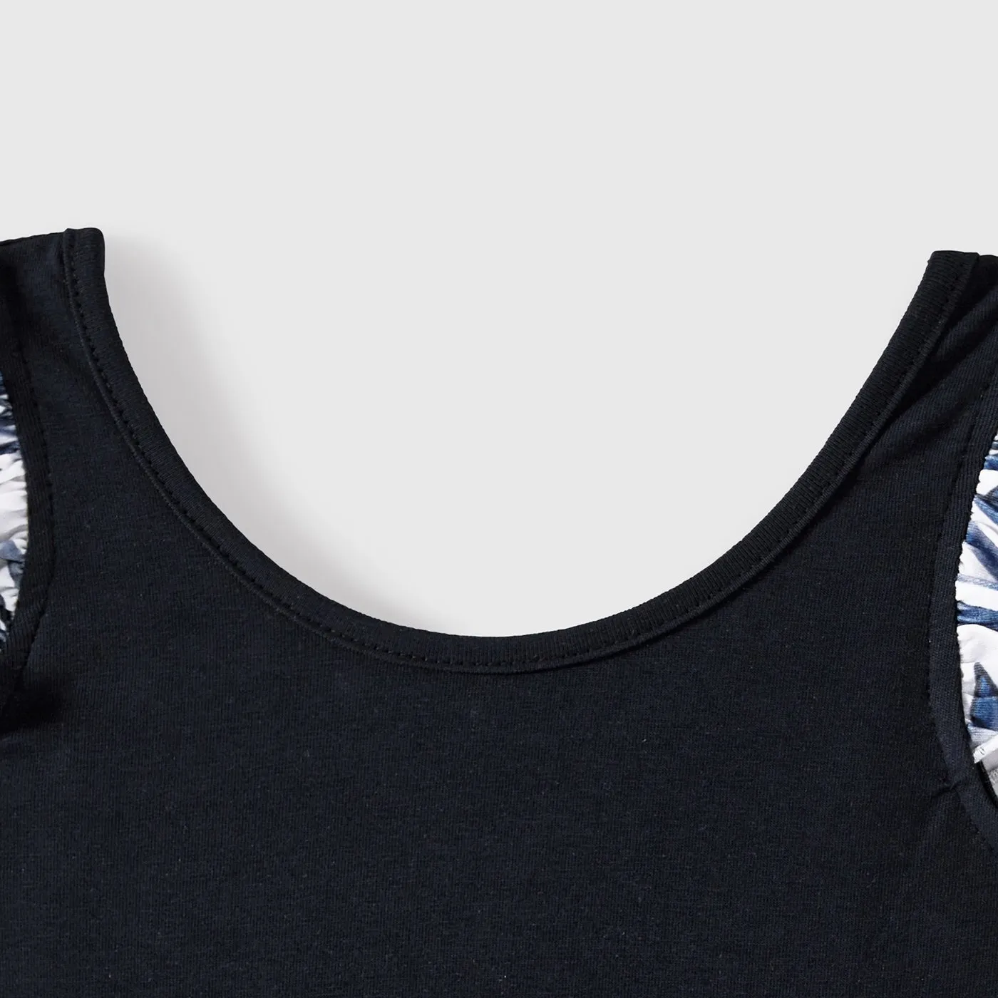 Family Matching Cotton Short-sleeve T-shirt and Plant Print Naia? Spliced Ruffle Trim Cami Dresses Sets
