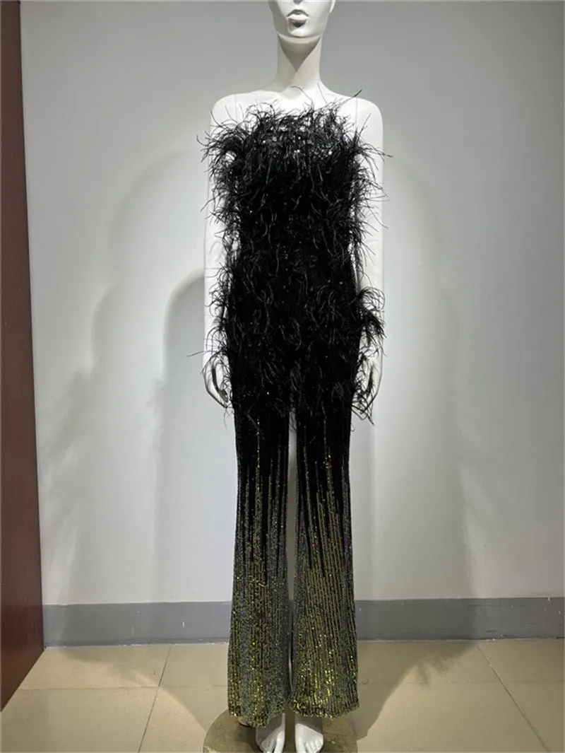 Feather Sequin Jumpsuit