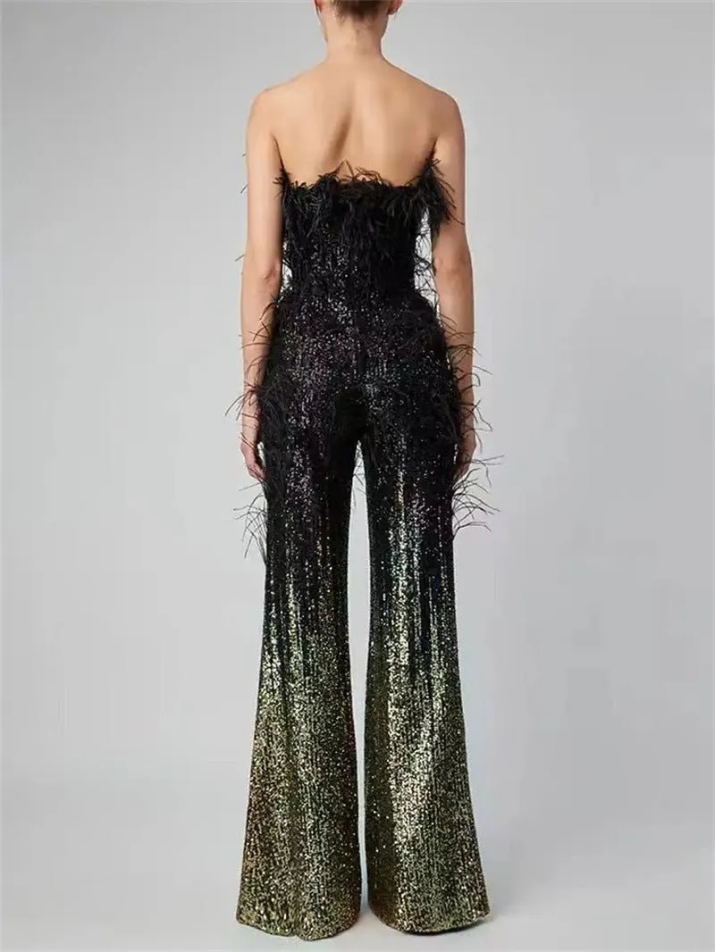 Feather Sequin Jumpsuit