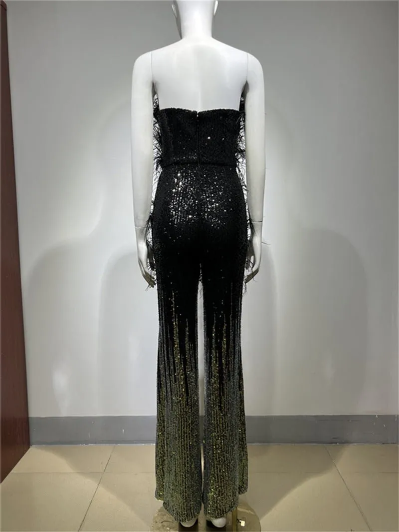 Feather Sequin Jumpsuit