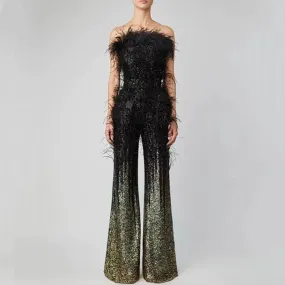 Feather Sequin Jumpsuit