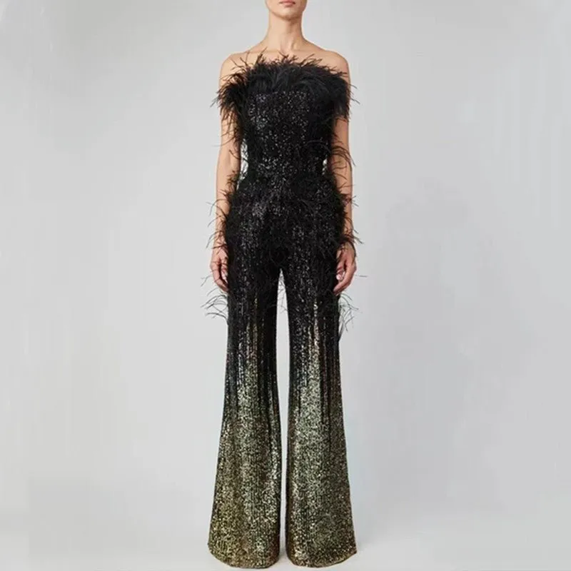 Feather Sequin Jumpsuit