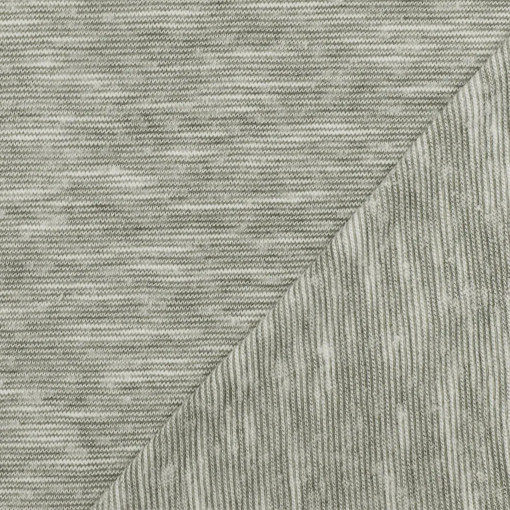 Fog Gray-White Slub Striped Stretch Jersey Knit Fabric