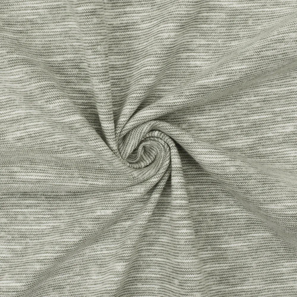 Fog Gray-White Slub Striped Stretch Jersey Knit Fabric