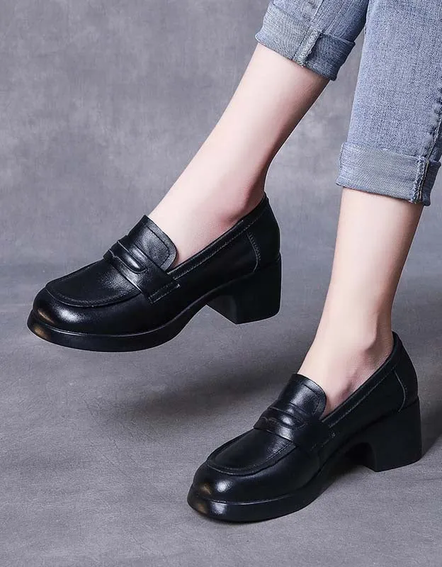 Handmade Comfortable Chunky Heels Loafers