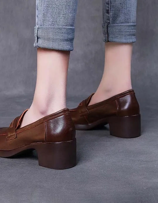 Handmade Comfortable Chunky Heels Loafers
