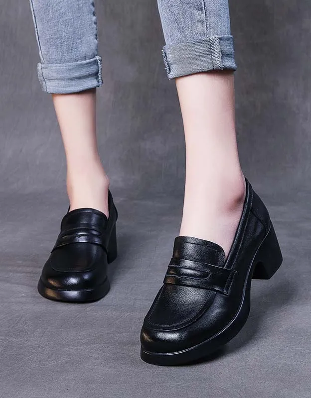 Handmade Comfortable Chunky Heels Loafers