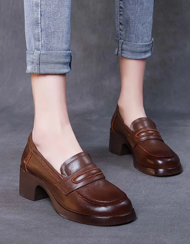 Handmade Comfortable Chunky Heels Loafers