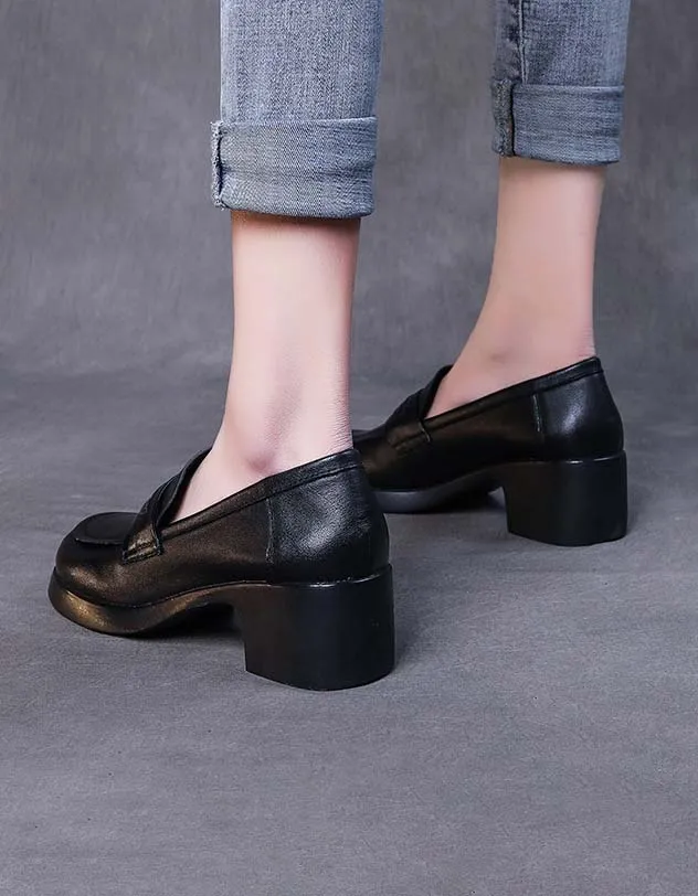 Handmade Comfortable Chunky Heels Loafers