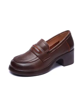 Handmade Comfortable Chunky Heels Loafers