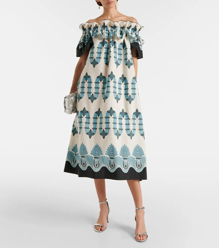 La DoubleJ Breakfast printed cotton poplin midi dress